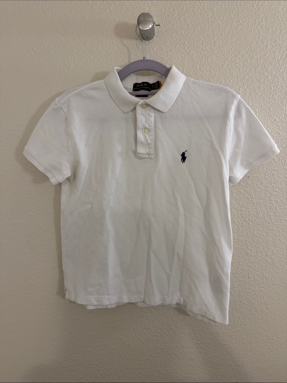 Polo by Ralph Lauren White Short-Sleeve Cotton Polo with Navy Logo